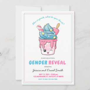 Cute Blue and Rosa Ice Cream Söndag Gender Reveal Inbjudningar