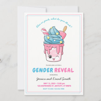 Cute Blue and Rosa Ice Cream Söndag Gender Reveal Inbjudningar