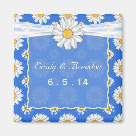 Cute Blue and White Blommigt Daisy Bröllop Magnet