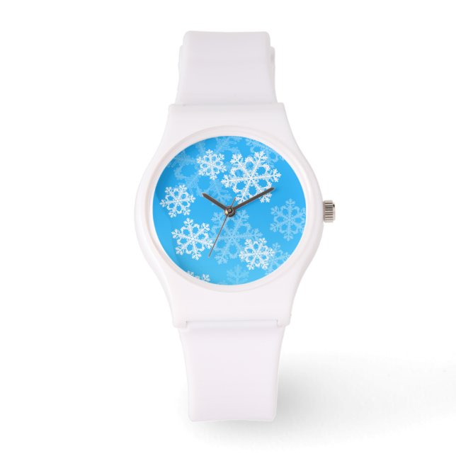 Cute Blue and white jul snöflingor Armbandsur (Framsida)