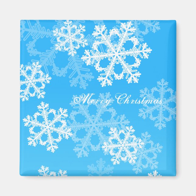 Cute Blue and white jul snöflingor Magnet (Framsidan)
