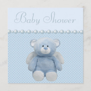 Cute Blue Angel Nalle Pojke Shower Inbjudningar