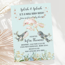 Cute Blue Animals under Sea Baby Shower Inbjudningar