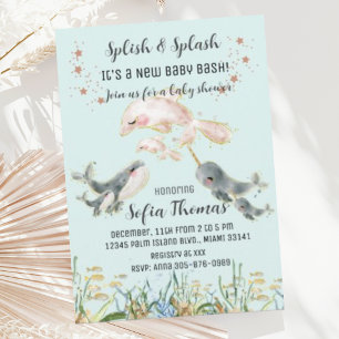 Cute Blue Animals under Sea Baby Shower Inbjudningar