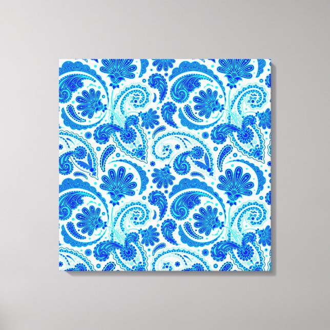 Cute blue aqua paisley mönster canvastryck (Framsida)