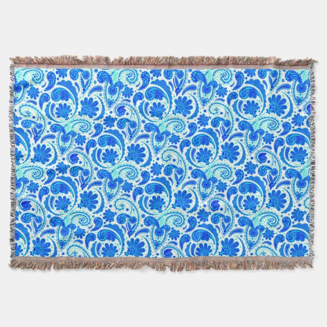 Cute blue aqua paisley mönster filt (Framsidan)