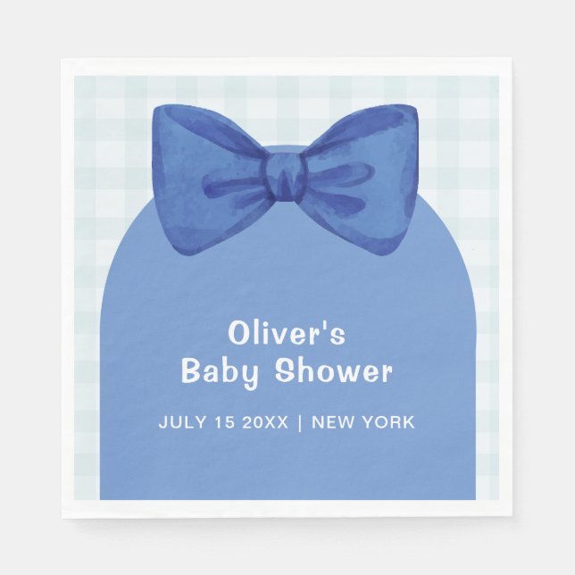 Cute Blue Arch Gingham Play Bow Boy Shower Pappersservett (Framsidan)