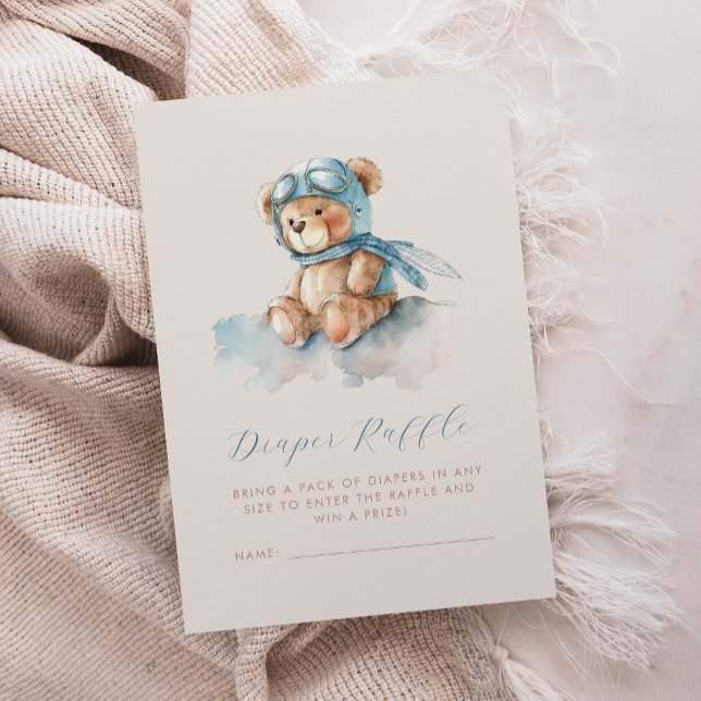 Cute Blue Aviator Nalle Diaper Raffle Tilläggskort (Skapare uppladdad)