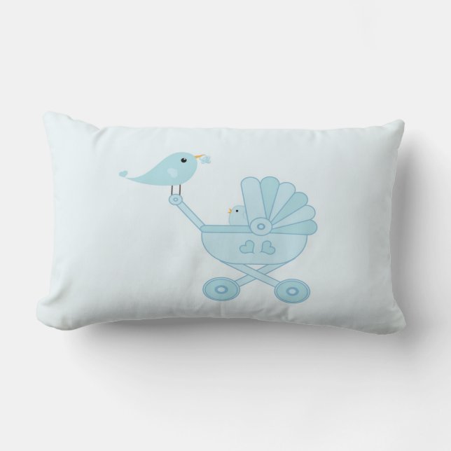 Cute Blue Baby Bird Lumbarkudde (Framsida)