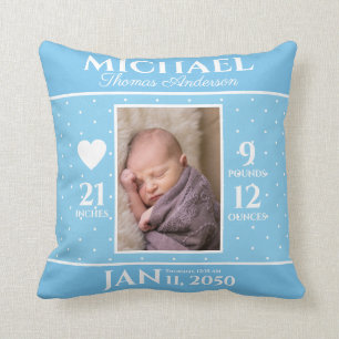Cute Blue Baby Birgand Stats Keepsaké Nursery Kudde