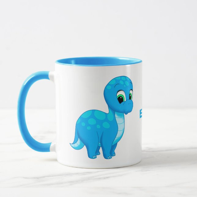 Cute Blue Baby Brontosaurus Dinosaur Mugg (Vänster)