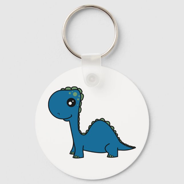 Cute Blue Baby Dinosaur Nyckelring (Framsida)