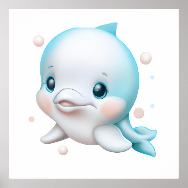Cute Blue Baby Dolphin Poster (Framsidan)