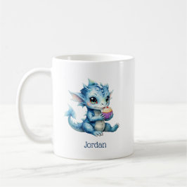 Cute Blue Baby Dragon Eatera en cupkaka Kaffemugg