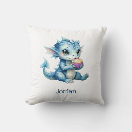 Cute Blue Baby Dragon Eatera en cupkaka Kudde