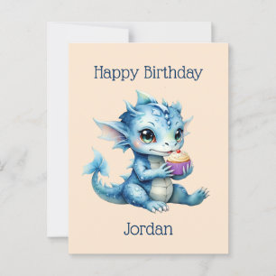 Cute Blue Baby Dragon Eatera en cupkaka Vykort