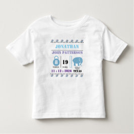 Cute Blue Baby Elephant Birth Announcement T Shirt
