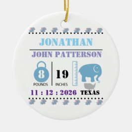 Cute Blue Baby Elephant Birth Notice Julgransprydnad Keramik