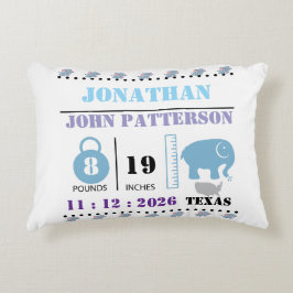 Cute Blue Baby Elephant Birth Notice Prydnadskudde