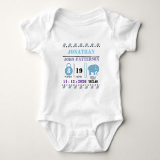 Cute Blue Baby Elephant Birth Notice T Shirt