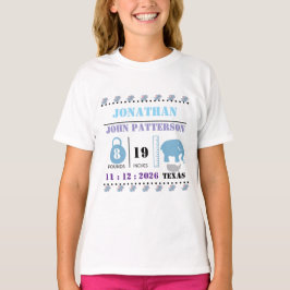 Cute Blue Baby Elephant Birth Notice T Shirt