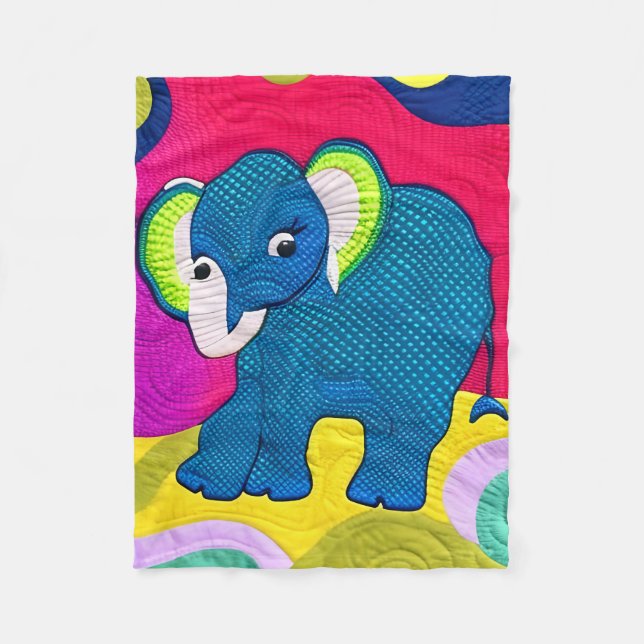 Cute Blue Baby Elephant - Quilt like Design Fleecefilt (Framsidan)