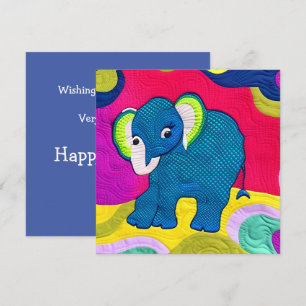 Cute Blue Baby Elephant - Quilt like Design Kort