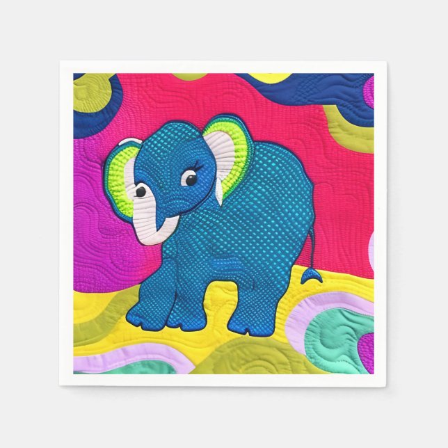 Cute Blue Baby Elephant - Quilt like Design Pappersservett (Framsidan)