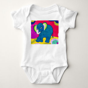 Cute Blue Baby Elephant - Quilt like Design T Shirt