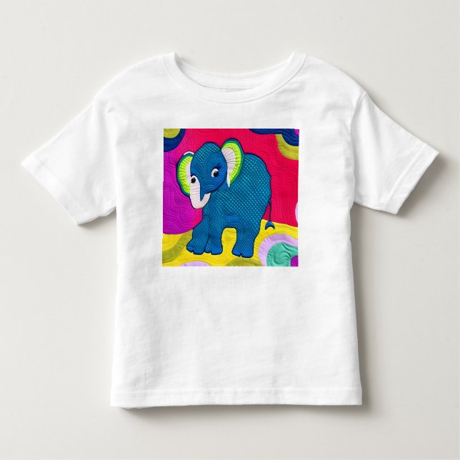 Cute Blue Baby Elephant - Quilt like Design T Shirt (Framsida)