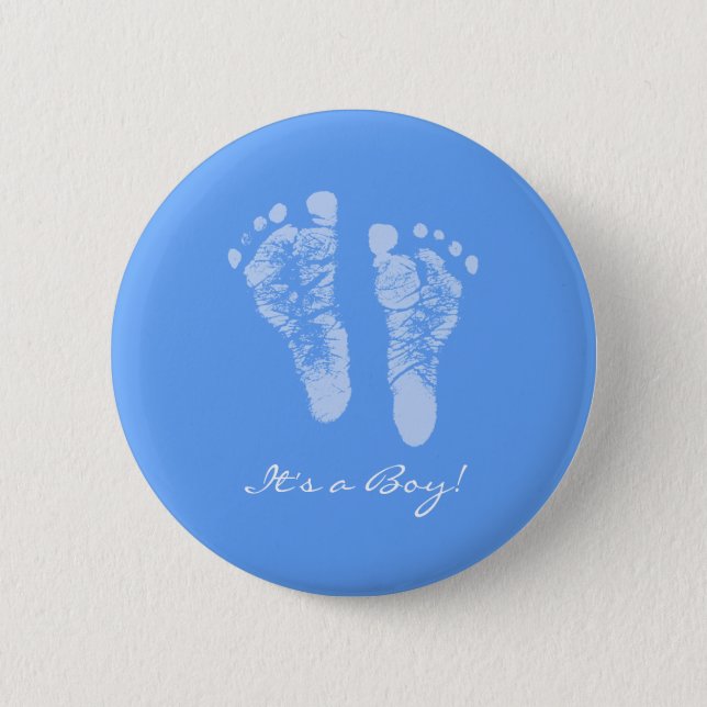 Cute Blue Baby Footprint its a Boy Baby Shower Knapp (Framsida)