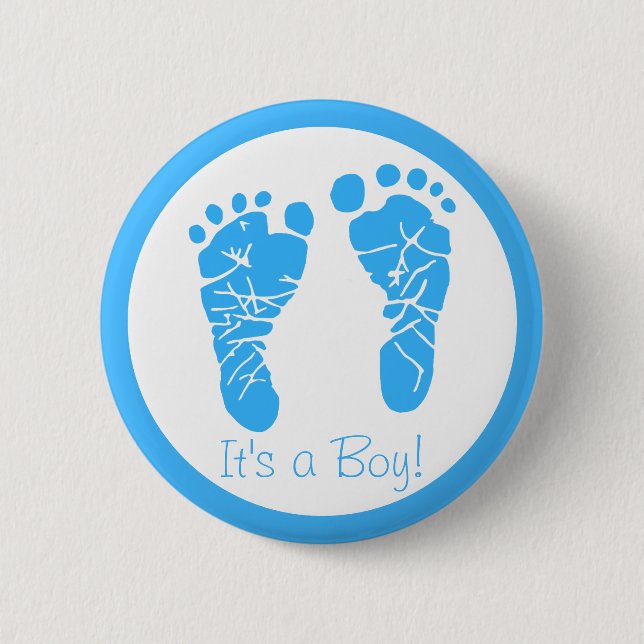 Cute Blue Baby Footprint its a Boy Baby Shower Knapp (Framsida)