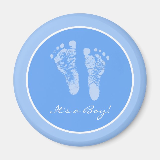 Cute Blue Baby Footprint its a Boy Baby Shower Magnet (Framsidan)