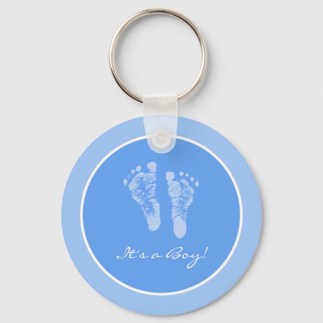 Cute Blue Baby Footprint its a Boy Baby Shower Nyckelring (Framsida)