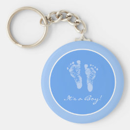 Cute Blue Baby Footprint its a Boy Baby Shower Nyckelring