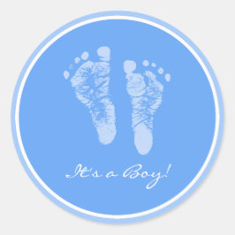 Cute Blue Baby Footprint its a Boy Baby Shower Runt Klistermärke