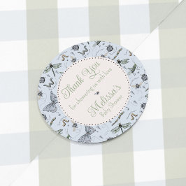 Cute Blue Baby Insekt & Gingham Mönster Tack Runt Klistermärke