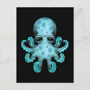 Cute Blue Baby Octopus on Black Vykort