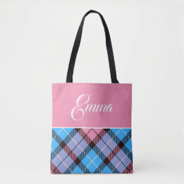 Cute Blue Baby Rosa Play Tartan Personlig Namn Tygkasse
