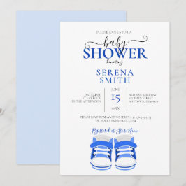 Cute Blue Baby Shoes BABY SHOWER Inbjudningar