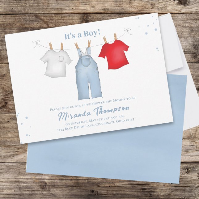 Cute Blue Baby Shower Cloline Inbjudningar (Skapare uppladdad)