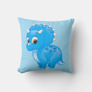 Cute Blue Baby Triceratops Dinosauer Kudde