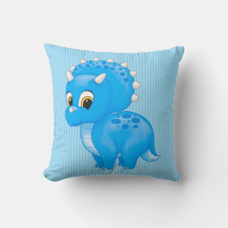 Cute Blue Baby Triceratops Dinosauer Kudde