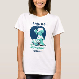 Cute Blue Baking är min supermakt med Namn T Shirt