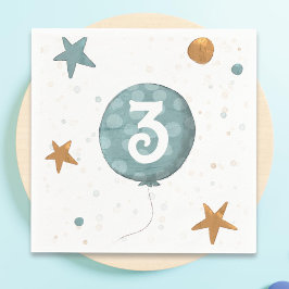 Cute Blue Balloon Boy Third Birthday Party Pappersservett
