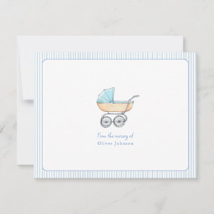Cute Blue Barnvagn pojke Plat Tack Kort