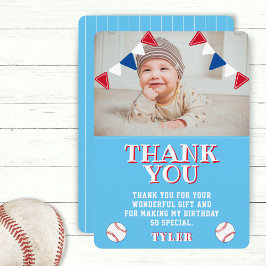 Cute Blue Baseball Kids Photo Birthday Tack Kort