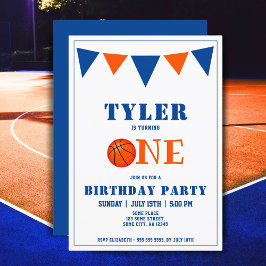 Cute Blue Basketball 1:a födelsedag Party Inbjudningar