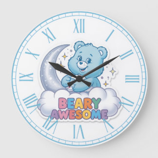 Cute Blue Bear Moon & Stars "Beary Awesome" Nurser Stor Klocka