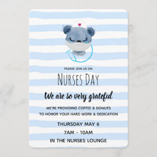 Cute Blue Bear Nurse i en mask - uppskattning Inbjudningar